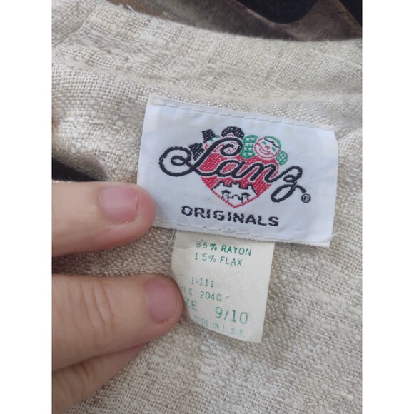 Vintage 50s Lanz Originals Dress Rayon Flax Blend Button Back Cottagecore Folk M - Picture 5 of 8